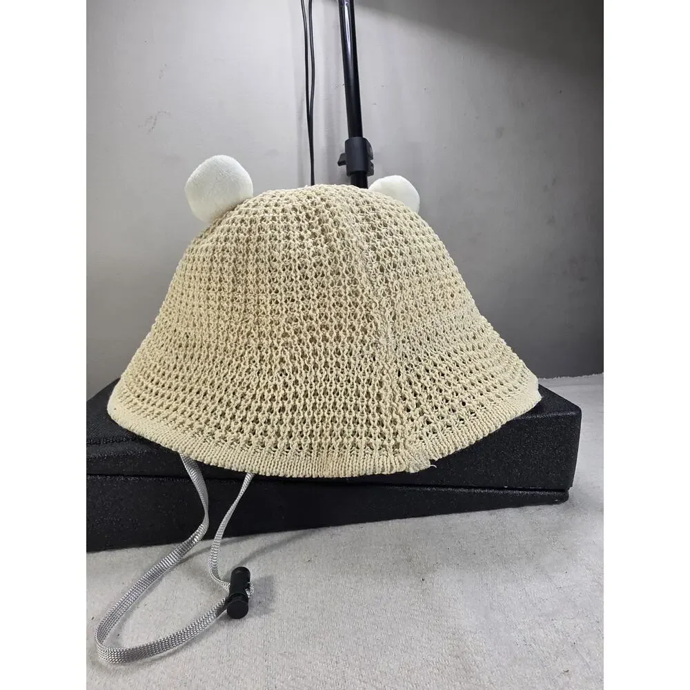 Baby Toddler Bear Bucket Hat Crochet Sun Hat with Ears Paw Beige Adjustable